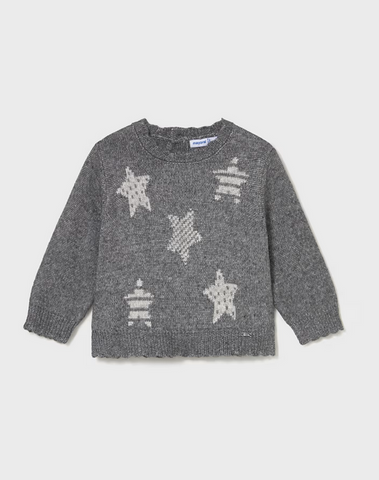 2355 Toddler Girls Eco-Recycled Materials Knit Sweater - Lead Grey Star