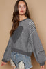 POL Round Neck Heart Patch Zipper Point Sleeve Sweater, Charcoal