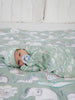 SoftSnooze™ Baby Girls Bamboo Knotted Sleep Gown and Bow Beanie Hat - Sage Green Safari