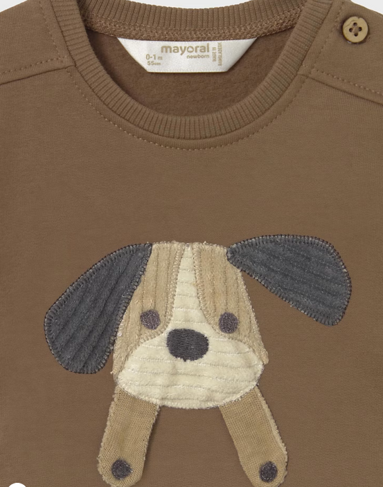2406 Baby UNISEX Peek-a-Boo Puppy Crewneck Sweatshirt - Brown, face open
