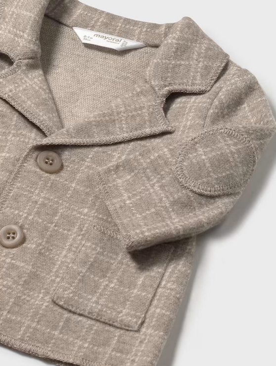 2407 Baby Boy Formal Check Blazer with Elbow Pads - Sesame Tan Jacket