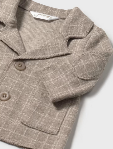 2407 Baby Boy Formal Check Blazer with Elbow Pads - Sesame Tan