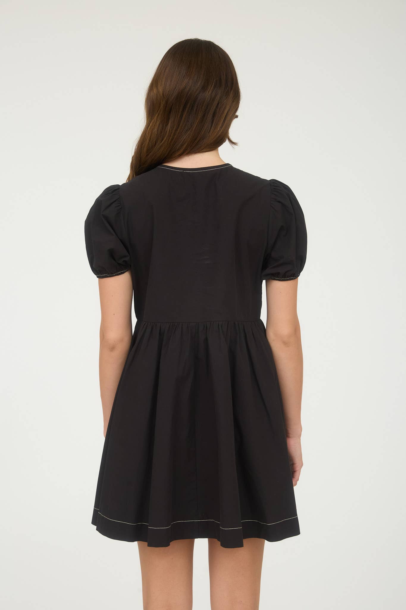 Women's Front Tie Puff Sleeve Babydoll Mini Dress - Black Small (0-4) Women's Front Tie Puff Sleeve Babydoll Mini Dress - Black Small (0-4)