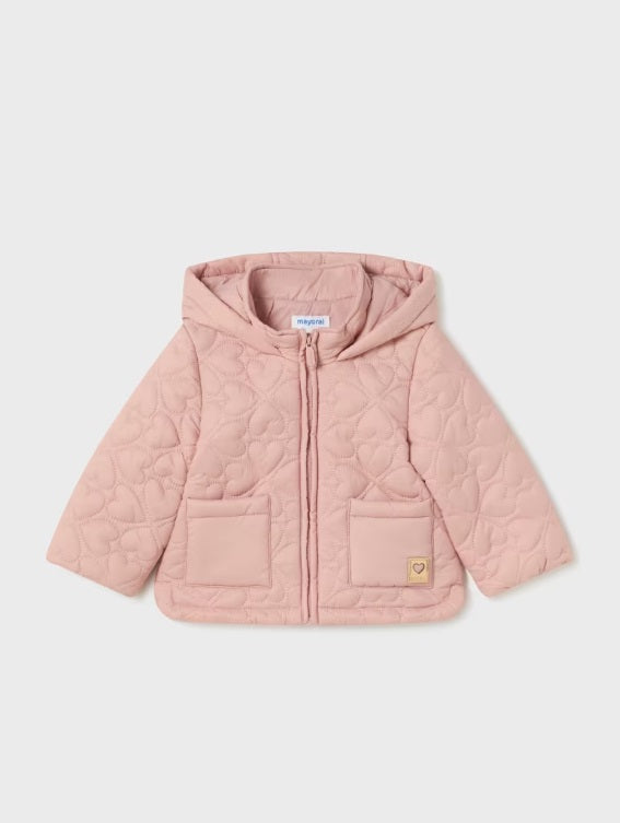 2484 Baby & Toddler Quilted Hooded Zippered Coat - Blush Pink Heart