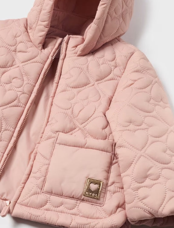 2484 Baby & Toddler Quilted Hooded Zippered Coat - Blush Pink Heart