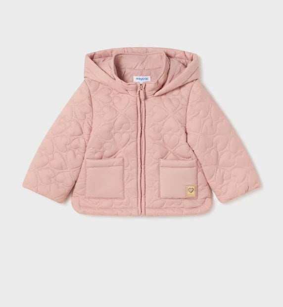 2484 Baby & Toddler Quilted Hooded Zippered Coat - Blush Pink Heart