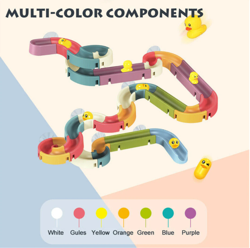 Water Toys, 66 Piece FiZZLeS Build a Bath Slide with Mini Ducks