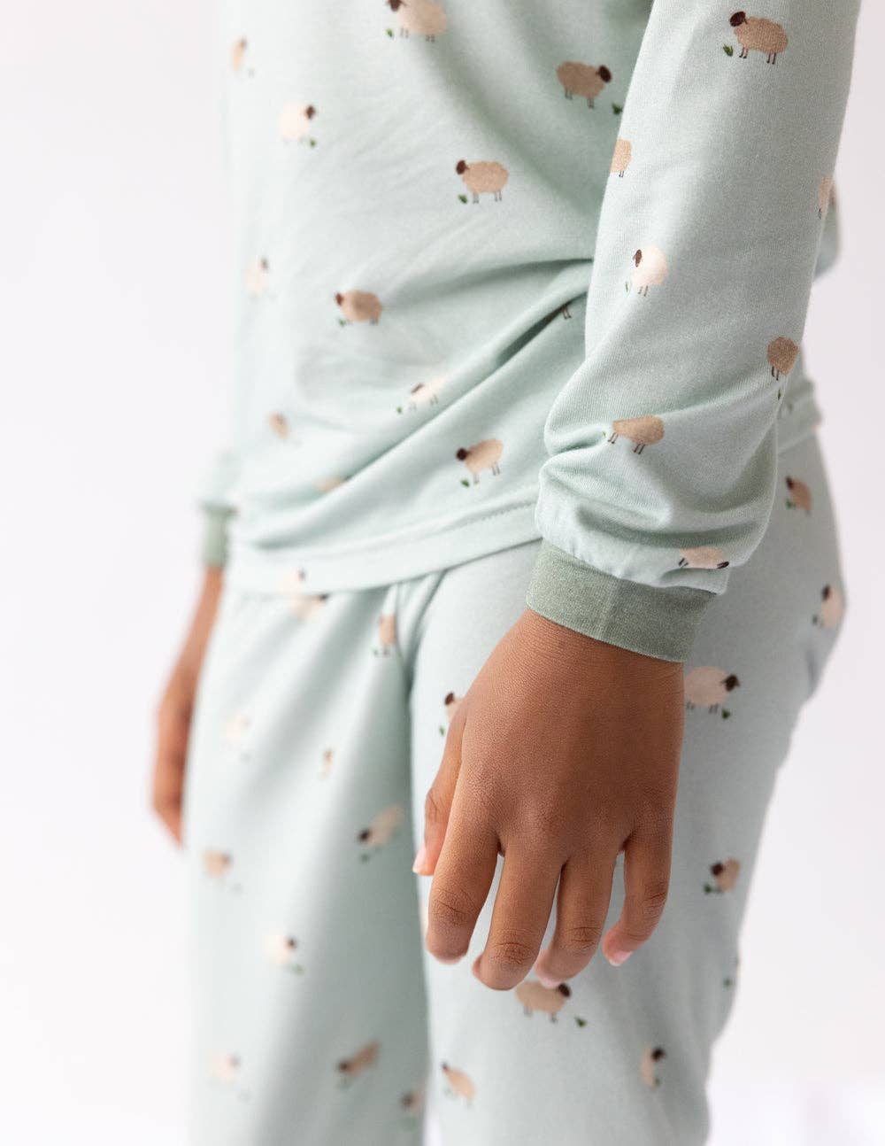 Elevated Bamboo 2PC L/S Kids Pajama Set, Sage Green Lamb