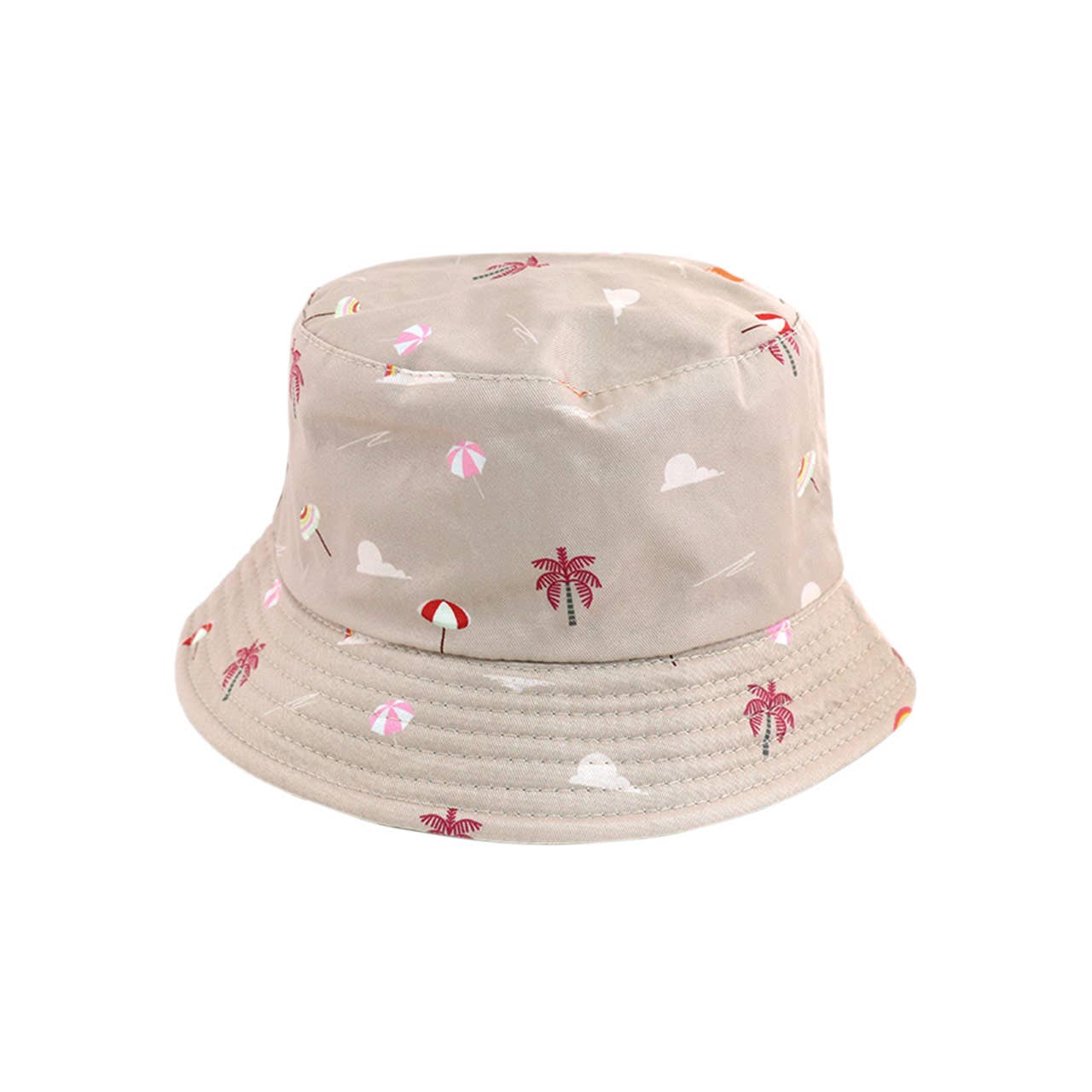 Kids Sunglasses, Carrying Case, Bucket Sun Hat, and Beach Bag 4 PC Set, Neutral and Red Beach Palms, 2Y-5Y