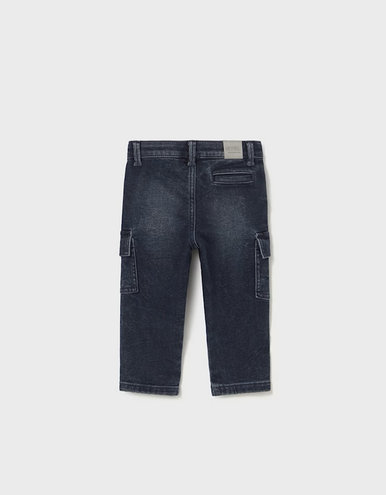 2505 Toddler Boy Soft Denim Cargo Pants - Dark Blue Black 
