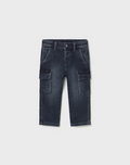 2505 Toddler Boy Soft Denim Cargo Pants - Dark Blue Black Wash