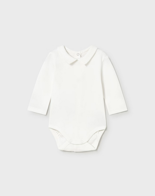 2570 Baby Boy Long Sleeve collared white dress up bodysuit