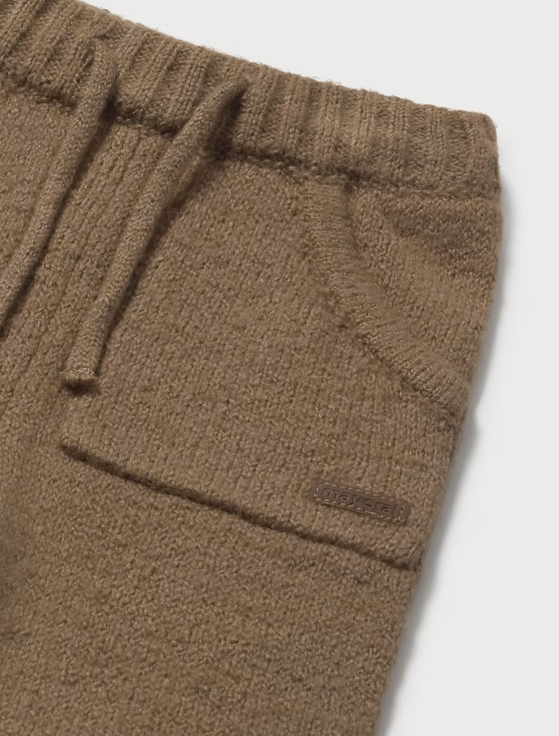 Mayoral baby kangaroo pocket knit soft plush pants, brown, view 2