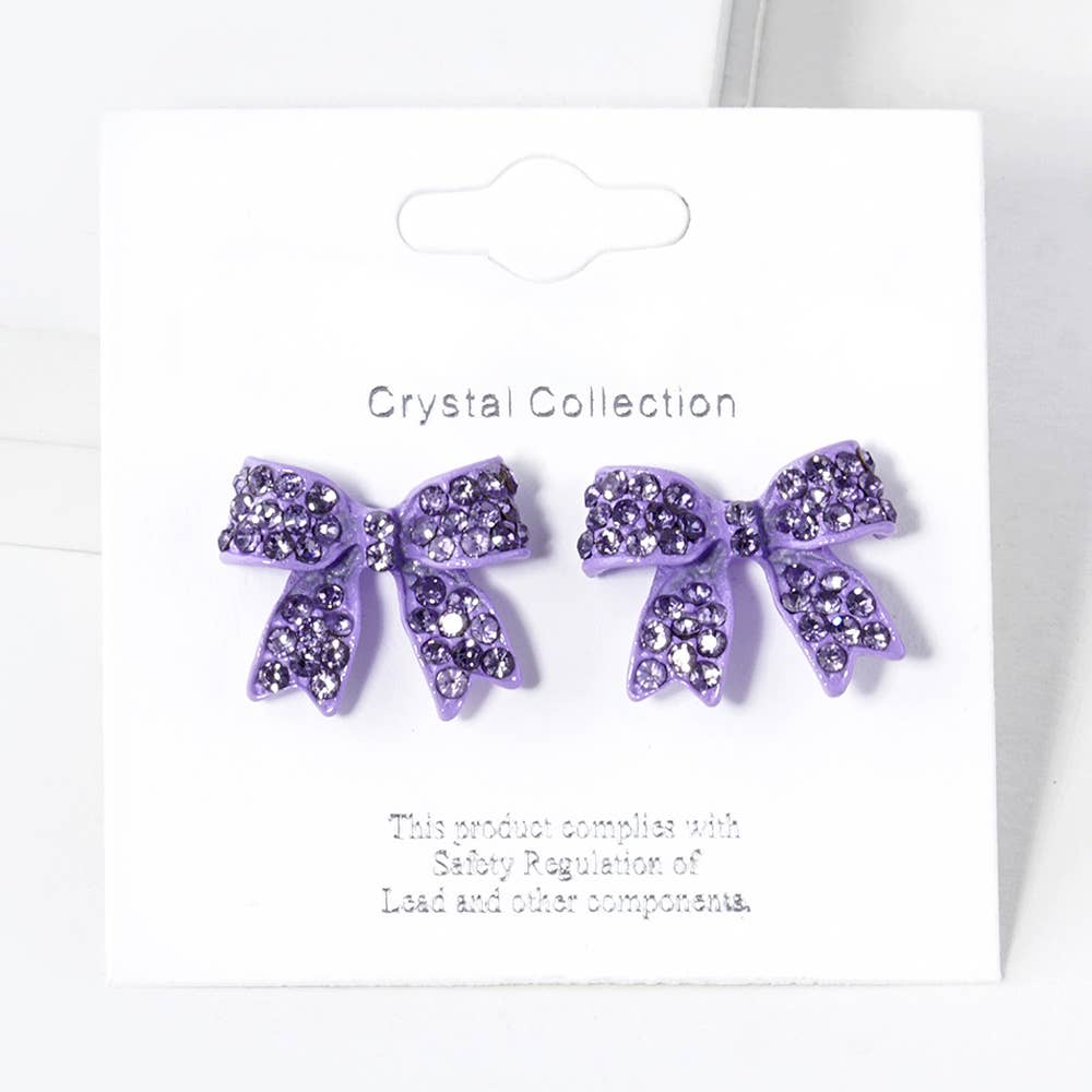 Pave Bow Stud Earrings: Fuchsia Pink Crystallized