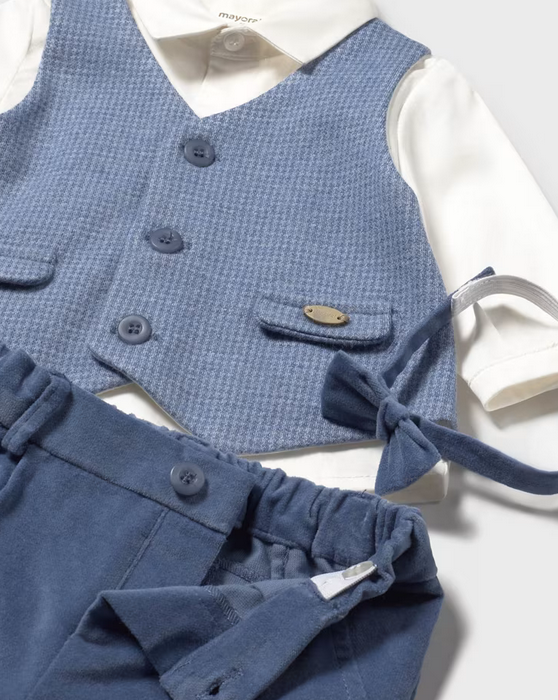 Baby boys formal vest and velvet pants set - Artic Blue with bow tie