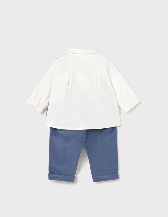 Baby boys formal vest and velvet pants set - Artic Blue with bow tie, formalwear