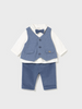 2581 Baby Boy Eco-Sustainable Cotton 3PC Formal Vest, Velvet Bow and Trouser Set - Artic Blue