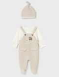 Mayoral baby boy long sleeve accordion stretch footie & beanie set, milk train, front view