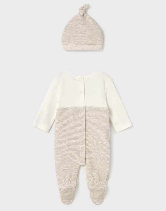 2609 Baby Boy Eco-Cotton L/S Accordion Stretch Footie & Beanie Set - Milk Classic Train