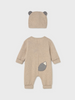 2613 Baby Zippered Fleece Romper with Ear Hat - Brown Raccoon Onepiece with hat Gender Neutral
