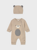 2613 Baby Zippered Fleece Romper with Ear Hat - Brown Raccoon