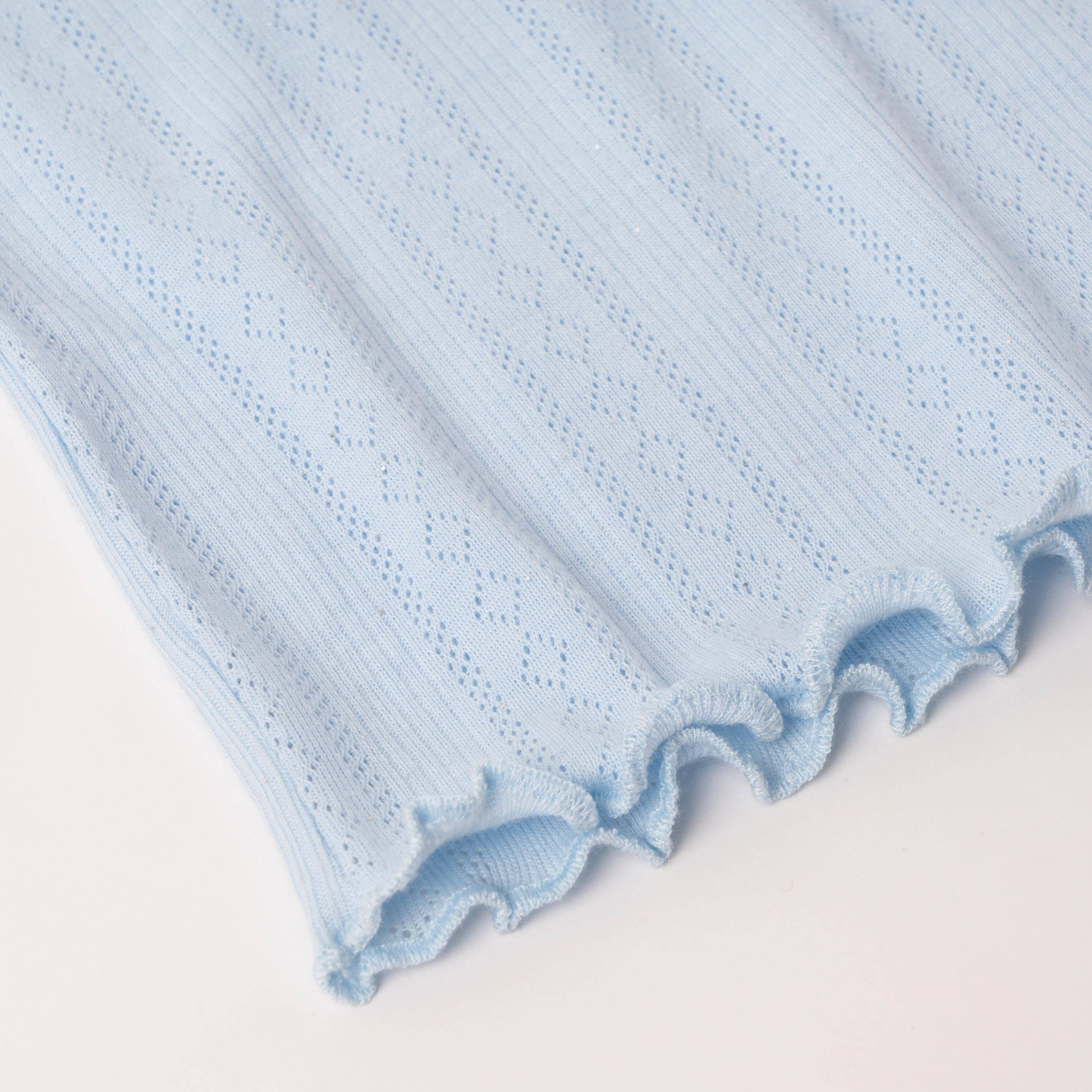 Mini/Tween Girls Lettuce Edge Pointelle S/S Tee: Powder Blue
