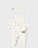 2717 Baby Boy Eco-Cotton L/S Ribbed 3D Dino Footie & Beanie Set - Natural/Green