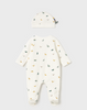 2717 Baby Boy Eco-Cotton L/S Ribbed 3D Dino Footie & Beanie Set - Naturall and Green Dino