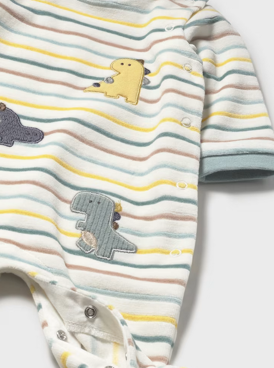 2718 Baby Boy Eco-Cotton L/S Velour Embroidered Kimono Snap Footie - Sage Dino 