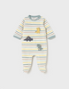 2718 Baby Boy Eco-Cotton L/S Velour Embroidered Kimono Snap Footie - Sage Dino Stripes