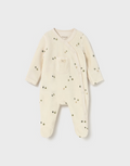 Mayoral baby snap trap door velour footie, cream sage, front view