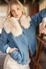 Bluivy Detachable Faux Fur Collar Lined Zippered Denim Jacket