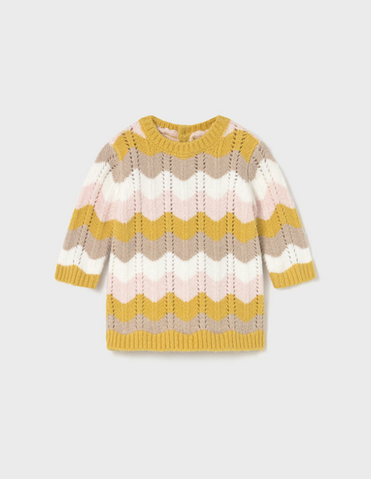 Mayoral baby knit striped openwork dress, chamomile, front view