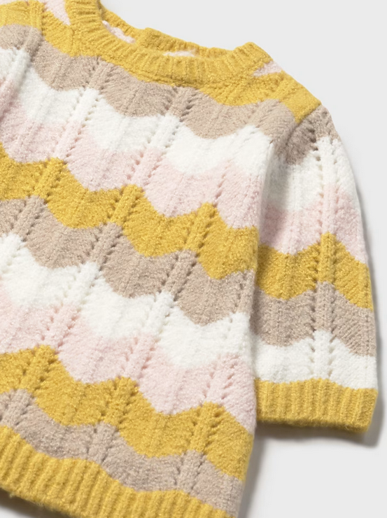 2806 Baby/Toddler Knit Striped Openwork Dress - Chamomile Openwork Knit detail