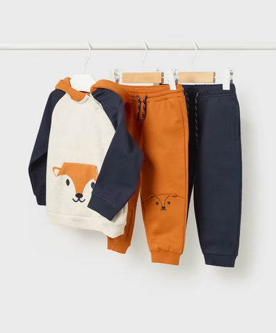 2876 Mayoral Toddler Boys, 3PC Sweatshirt & 3D Jogger Pants Set - Navy/Fox