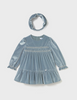 2904 Toddler Girls 2PC Smocked Velvet Dress and Headband Set - Blue Bell
