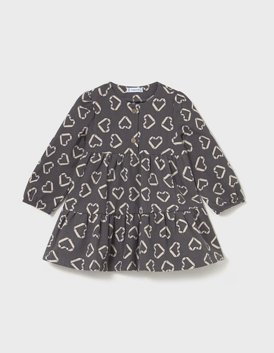 2915 Toddler Girls Geometric Heart Print Dress - Lead Dark Grey 4-5t