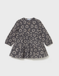 2915 Toddler Girls Geometric Heart Print Dress - Lead Dark Grey