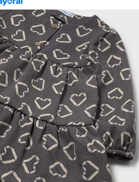 2915 Toddler Girls Geometric Heart Print Dress - Lead Dark Grey Tiered Dress