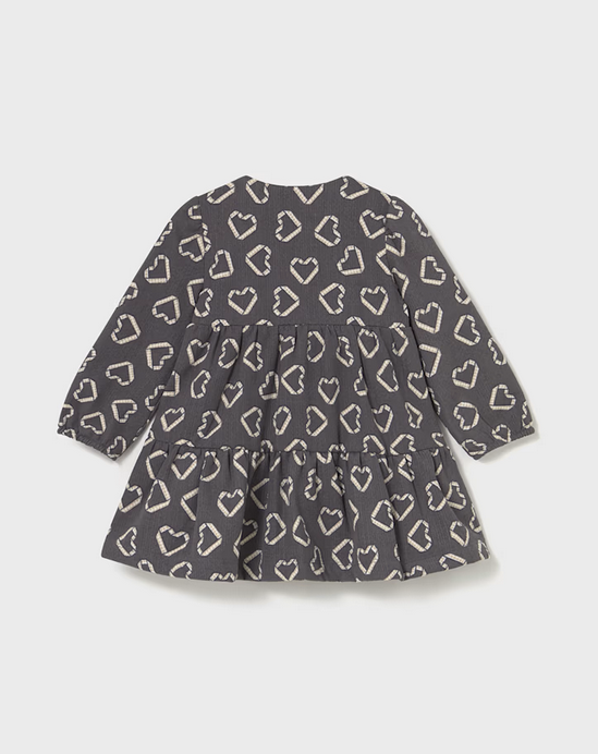 2915 Toddler Girls Geometric Heart Print Dress - Lead Dark Grey Tiered Dress School Clothes