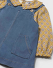 2926 Toddler Girls 2PC Dungaree Denim Overall Dress Set, Mustard Printed Ruffled