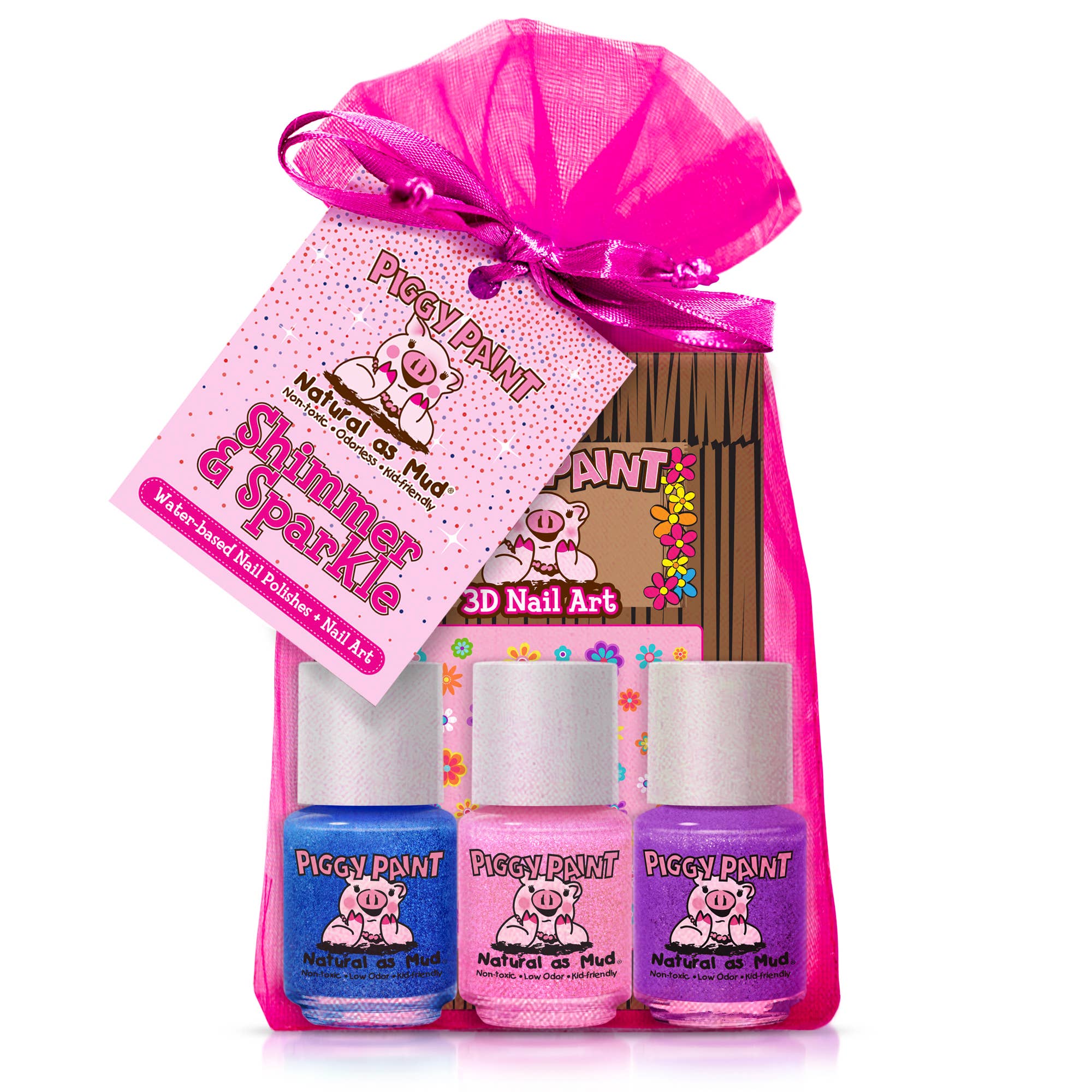 Piggy Paint Non-Toxic Kid-Safe Scented Nail Polish Set with Nail Stickers - Shimmer and Sparkle
