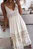 Women's Crochet and Lace Detail Tassel Tie Maxi Dress - Natural Shell