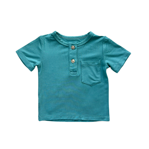 Toddler and Mini Boys S/S Bamboo Henley Pocket T-Shirt, Sea Pine
