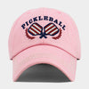 Pickleball Vintage Style Baseball Cap, Double Paddle Embroidered: Studded Pink, Maroon