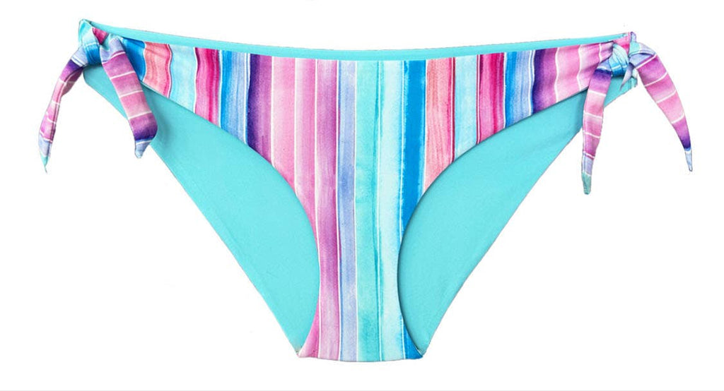 Tween/Teen Reversible Eco-friendly Sustainable Swim Bottom Side Ties - Sorrento Pink/Blue Strip & Sky Blue