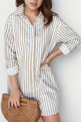 Striped Long Sleeve Mini Shirt Dress