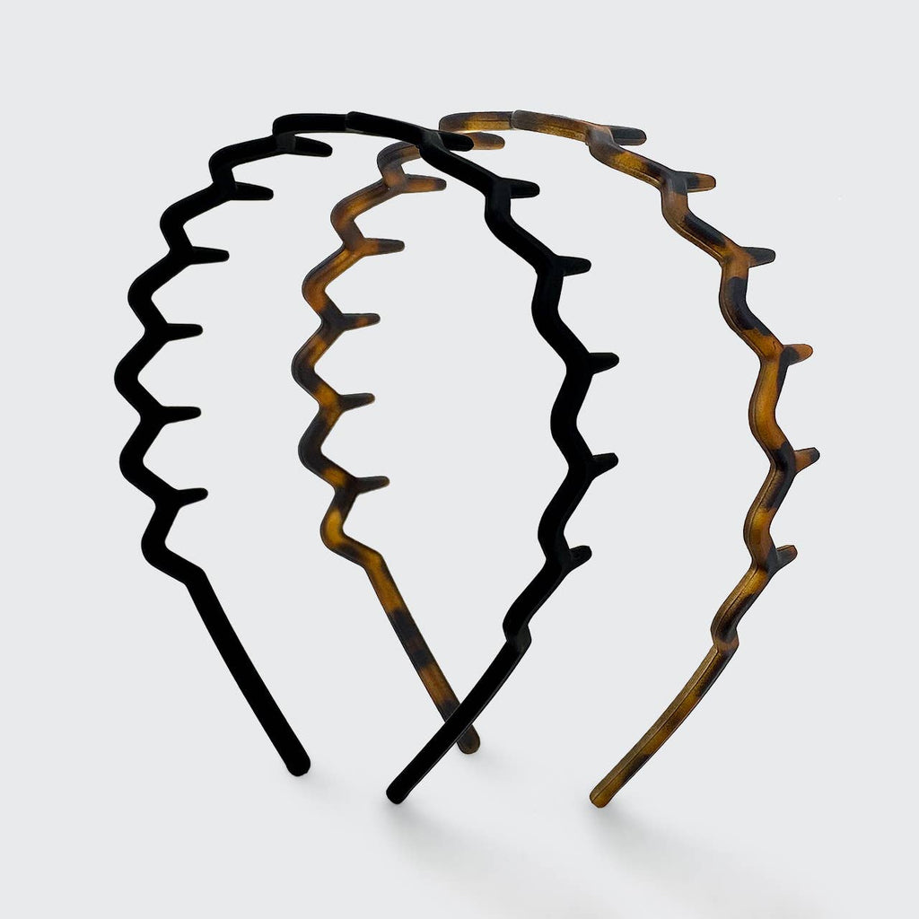 Kitsch Recycled Plastic Non-Slip Zig Zag Headband 2pc - Black & Tortoise