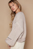 POL Round Neck Heart Patch Zipper Point Sleeve Sweater, Latte