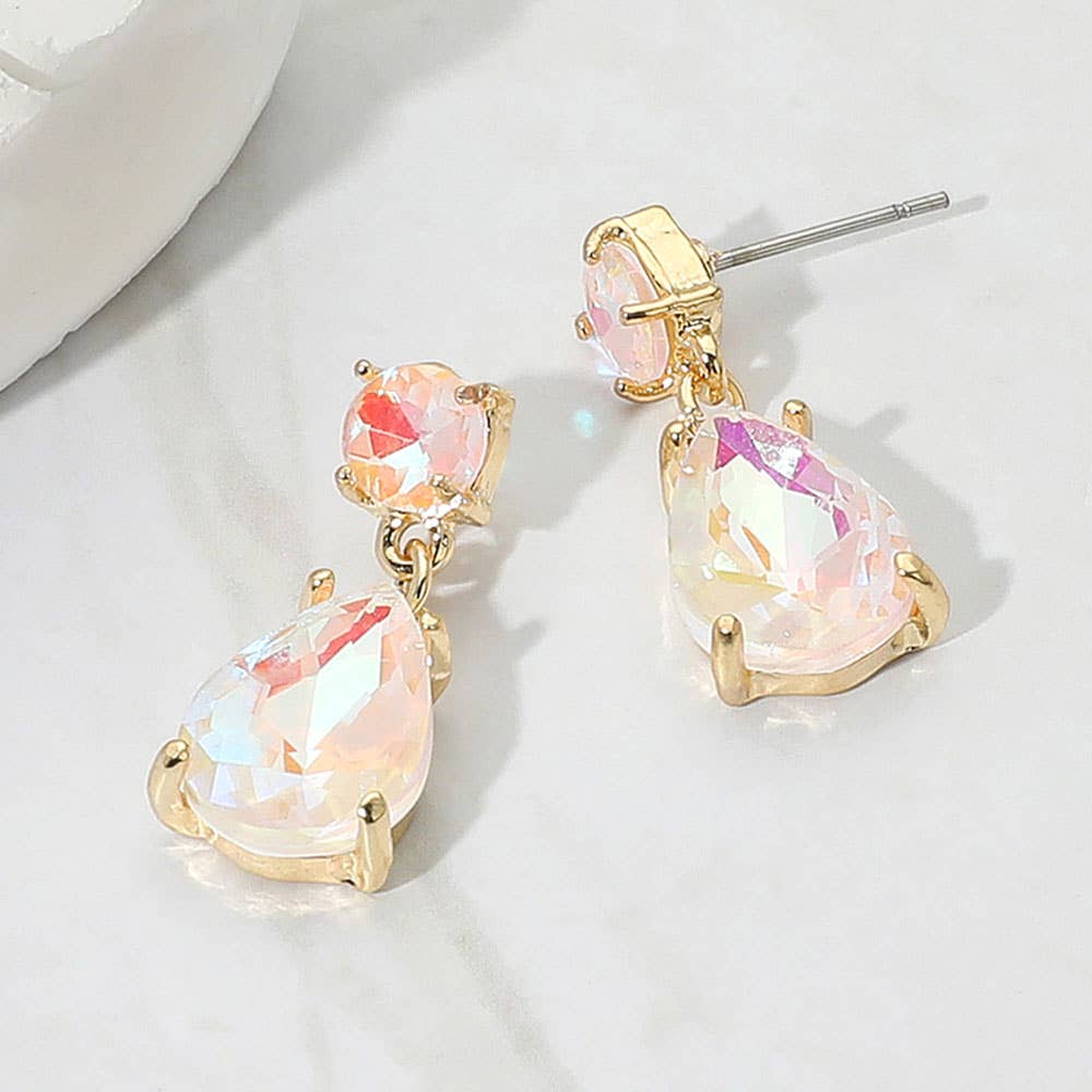 Princess Crystal Drop Earrings, Gold, 12Y-Adult, AB Clear